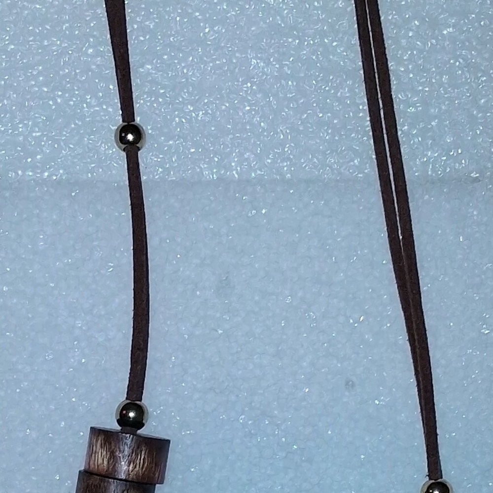 Wood Bead Pendant Necklace in Dark Brown